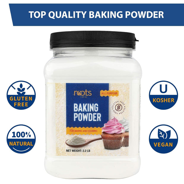 Roots Circle Baking Powder | Gluten-Free All-Purpose Leavening Agent For Cooking and Baked Goods, Desserts, Breads, & Cake | Vegan & Kosher-Safe | 2lb [35oz] Airtight Bulk Container