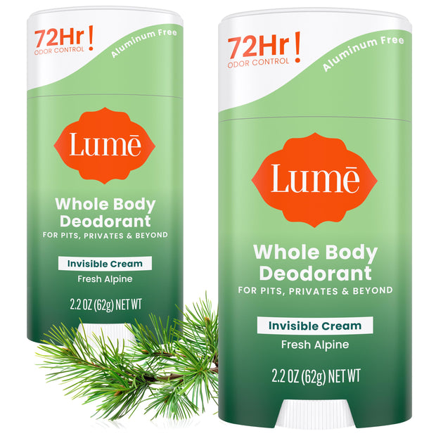 Lume Whole Body Deodorant - Invisible Cream Stick - 72 Hour Odor Control - Aluminum Free, Baking Soda Free, Skin Safe - 2.2 Ounce (Pack of 2) (Soft Powder)