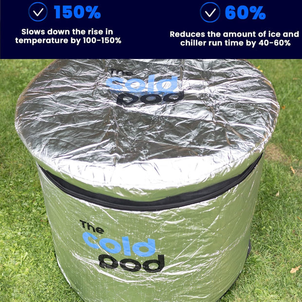 The Cold Pod Insulated Ice Bath Cover,Fits 85Gallons Round Ice Tubs at Diameter of 29.5",Silver UV and Sunlight Reflective Cold Plunge Tub Wrap,All Weather Resistant Protective Lid
