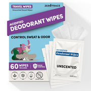 Zero Trace Travel Deodorant Wipes - 60 Count- 24 Hour Odor Control - Aluminum Free Hypoallergenic Deodorant For Women and Men - Individually Wrapped Underarm & Body Wipes - Uscented Bare Fresh