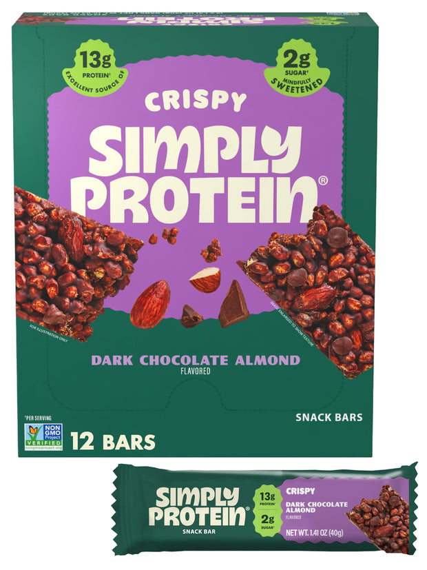 Simply Protein - Lemon Coconut Crispy Bars - Plant Based Protein Bars - Low Carb, Low Sugar, High Fiber - 13g Protein, 2g Sugar, 7g Fiber - Vegan, Gluten Free, Non GMO, Kosher - 24 Bars