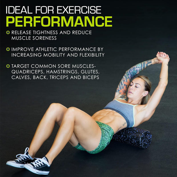 ProsourceFit High Density Foam Rollers 12 - inches Long, Firm Full Body Athletic Massage Tool for Back Stretching, Yoga, Pilates, Post Workout Muscle Recuperation, Black/Green