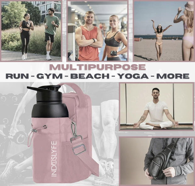 Magnetic Gym Bag for Men Women with magnetic water bottle holder, Gym crossbody bag with strap, gym sling bag with phone pockets, key holder magnetic phone holder, gym essentials, Pink