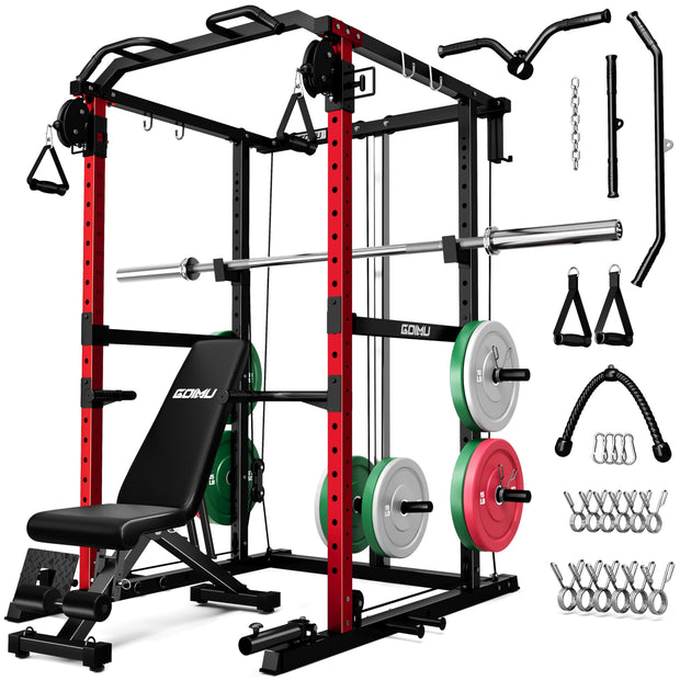 R1-V4 Power Cage Rack, 2000LB Squat Rack with Cable Crossover System, Multi-Function Weight Cage, Home Gym Workout Machine with More Training Attachments