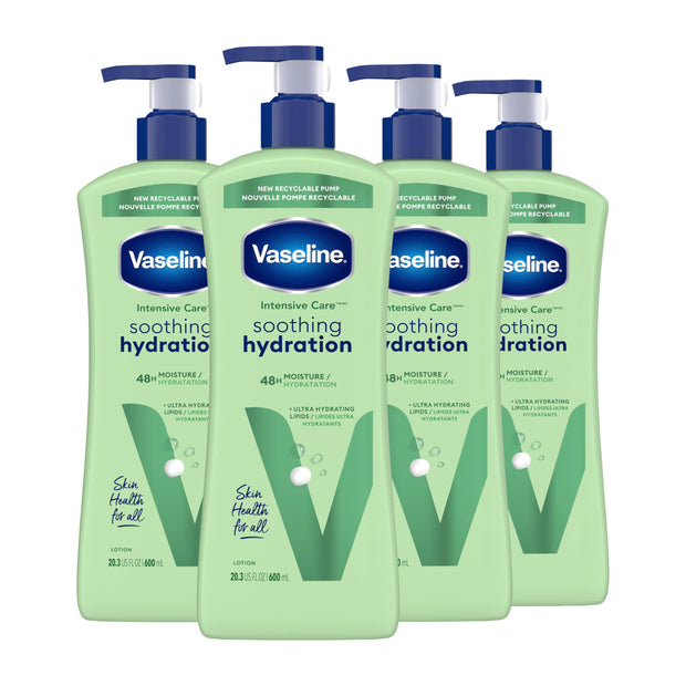 Vaseline Intensive Care Body Lotion for Dry Skin Soothing Hydration Lotion Made with Ultra-Hydrating Lipids + 1% Aloe Vera Extract to Refresh Dehydrated Skin 20.3 oz, Pack of 3 (packaging May Vary)