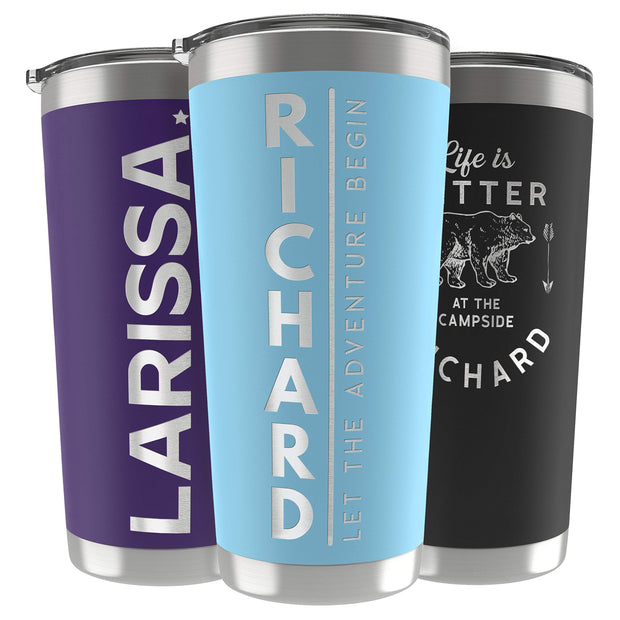 Personalized Gifts For Men - 20 Oz. Custom Tumblers w/Lid, Black - Insulated Travel Coffee Mugs - Optional Straw Set, Stainless Steel Double Wall Coffee Tumbler, Personalized Cups