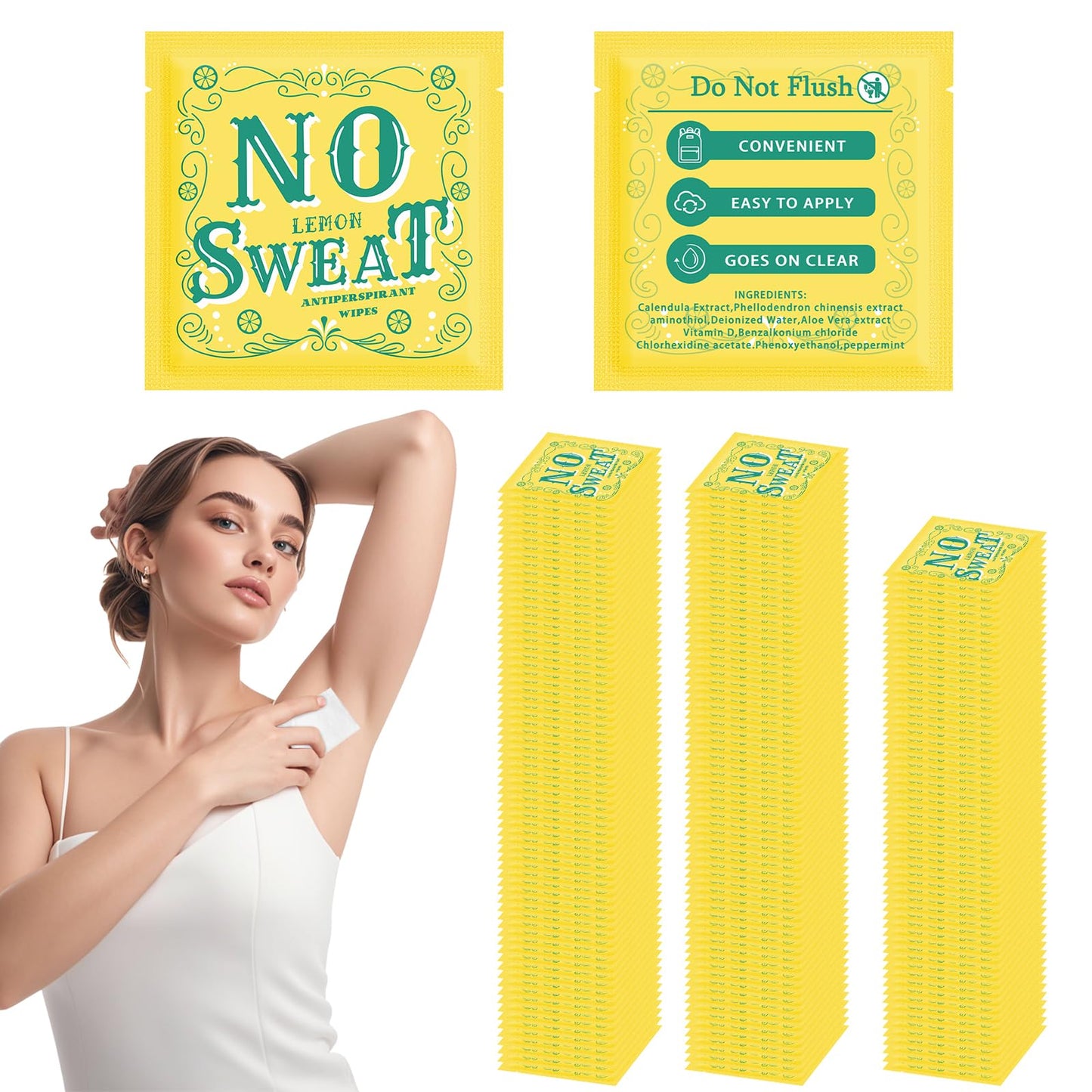 Mini Deodorant Body Wipes 150 pieces of Travel deodorant Wipes And Travel Deodorant Individually Wrap Hypoallergenic Underarm Sweating Lemon And Travel To Clean Skin For Female Male Teenagers
