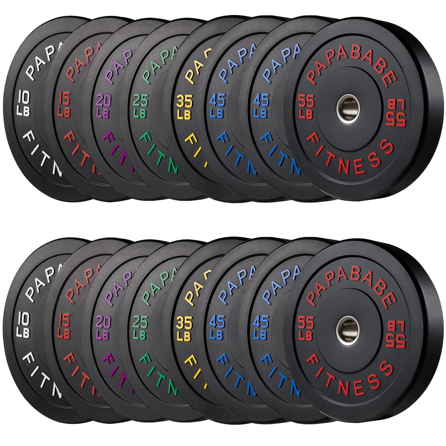 Papababe Weight Plates, 2-Inch Weights Plates Set, Floor Protective Rubber Weight Plates, 10-600lbs Bumper Plates for Barbell Strength Training & Weightlifting (Single/Pair/Full Set)