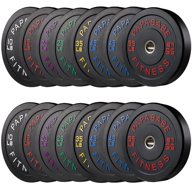 Papababe Weight Plates, 2-Inch Weights Plates Set, Floor Protective Rubber Weight Plates, 10-600lbs Bumper Plates for Barbell Strength Training & Weightlifting (Single/Pair/Full Set)