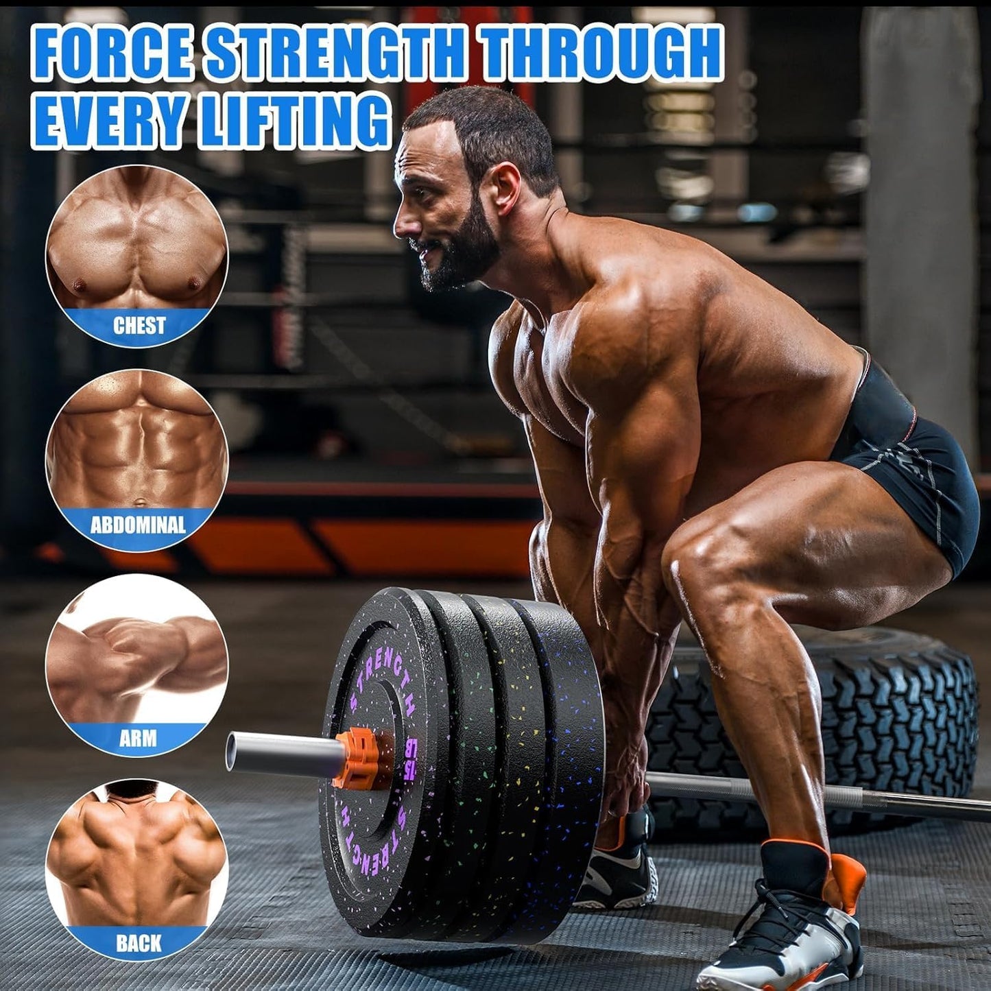 2-Inch Bumper Plates, Barbell Rubber Olympic Weight Plates Set for Home Gym Strength Training, 20-260lbs, Multiple Options