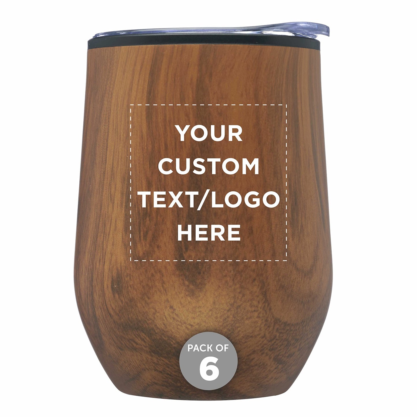Custom Stemless Wine Tumblers 12 oz. Set of 6, Personalized Bulk Pack - Insulated, Perfect for Wine, Cocktails, Other Hot & Cold Beverages - Silver