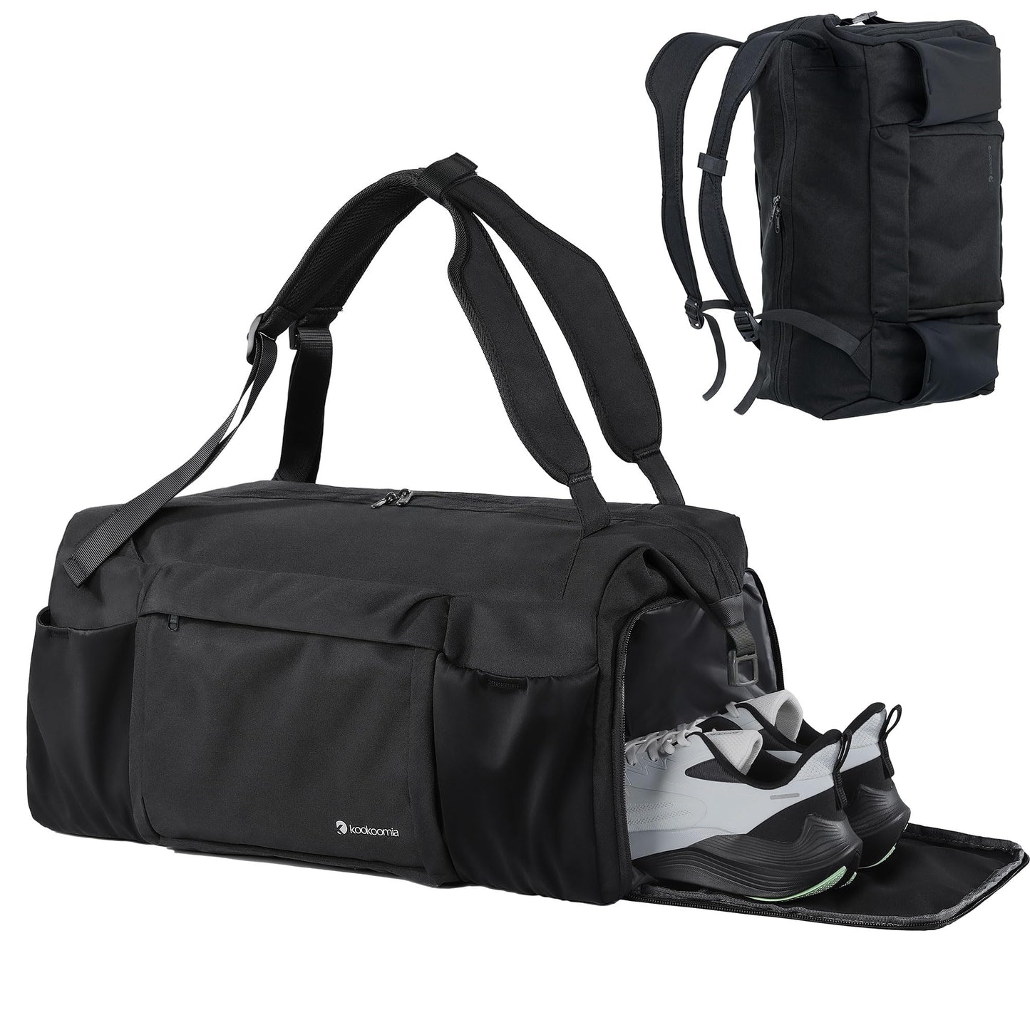 Gym Bag for Men with Shoes Compartment and Wet Pocket Convertible Duffle Bag and Gym Backpack Waterproof Sports Bags for Men with 2 Bottle Holders Multipurpose Weekender Overnight Bag -Black