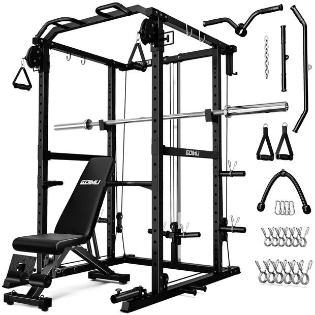 R1-V4 Power Cage Rack, 2000LB Squat Rack with Cable Crossover System, Multi-Function Weight Cage, Home Gym Workout Machine with More Training Attachments