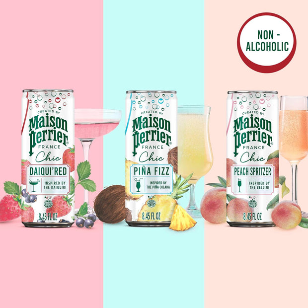 Maison Perrier Chic Variety Pack Flavored Sparkling Beverage, Low Calorie, Mocktails, 12-Pack