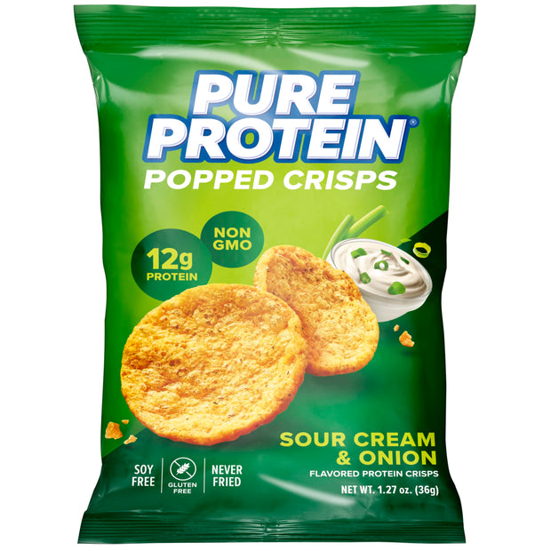 Pure Protein Popped Crisps, High Protein Snack, 12G Protein, Variety Pack: Hickory Barbecue, Sour Cream & Onion, Sweet Chili, 12 Count