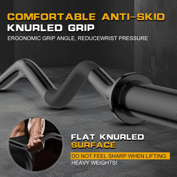 Olympic EZ Curl Barbell Bar 47",Mute Bearings - 2" Curl Bar for Weight Lifting, Hip Thrusts,Biceps,Squat-Home Gym Weight Bar-Chrome Curling Strength Training, 2Pcs Collars(800lbs Weight Capacity)