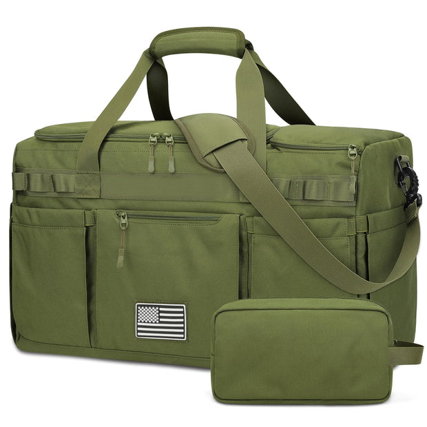 ZOMFELT Gym Bag for Men Women, Tactical Travel Duffel bag with Removable Dividers & Shoe Compartment, Weekender Carry on Bag with Toiletry Bag, Overnight Range Bag for Workout Soccer Yoga Gym, Black