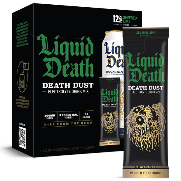 Liquid Death Electrolyte Death Dust, Severed Lime, Mango Chainsaw & Convicted Melon (12-Pack)