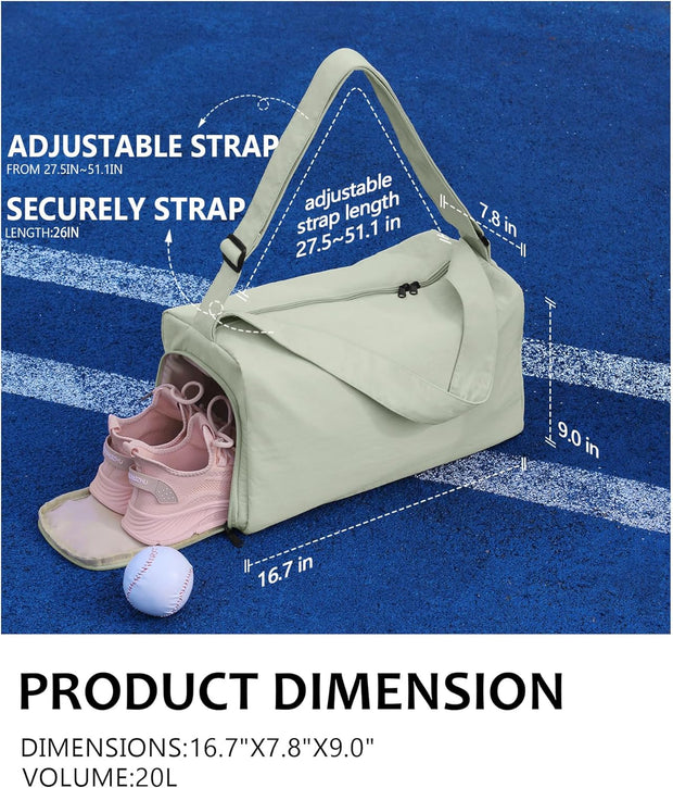 Small Gym Bag for Women with Shoes Compartment, Stylish Duffle Travel Bag for Plane, Lightweight Duffle Bag for Women & Men, Sport Gym Tote Bag with Wet Pocket for Yoga, Pilates, Swimming