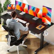 Veken 47.2" Standing Desk Electric, Height Adjustable Sit Stand Up, Wood Desktop, Work Home Office, Computer PC Table, Writing Rising Desks, Brown