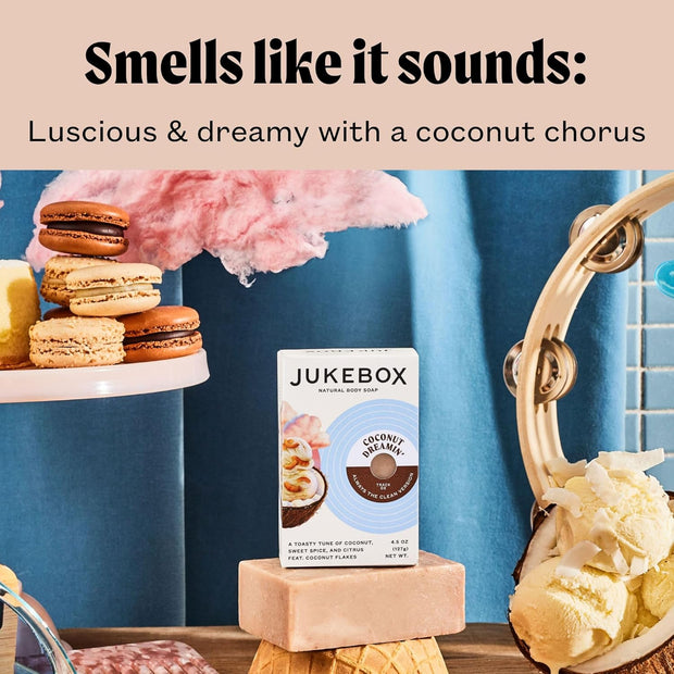 Jukebox Natural Deodorant and Soap Pack for Women–Coconut Dreamin'–Toasted Coconut, Sweet Spice, Citrus- 5 Pack