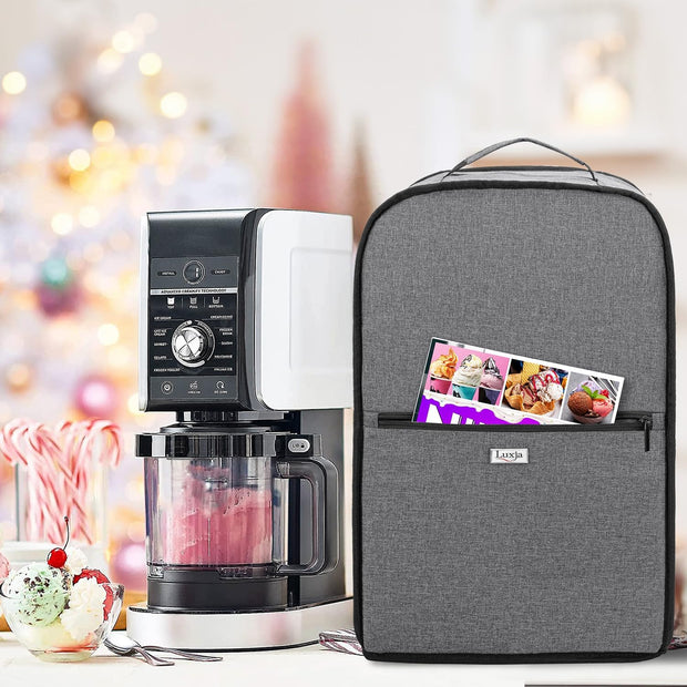 LUXJA Dust Cover Compatible with Ninja CREAMi NC501, NC301, NC299AMZ, Ice Cream Maker Dust Cover Compatible with Ninja Ice Cream Maker Machine with Accessories Pockets, Gray