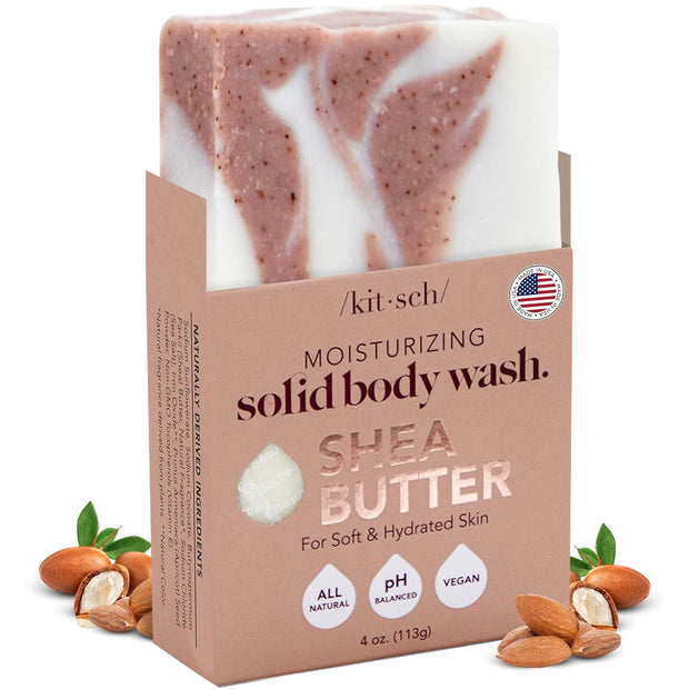 Kitsch Shea Butter Body Wash | Exfoliating Bar Soap for Women & Men | Moisturizing Shea Butter Bar Soap for Soft and Hydrated Skin | All Natural, Paraben Free and Vegan | Made in USA - 4 oz