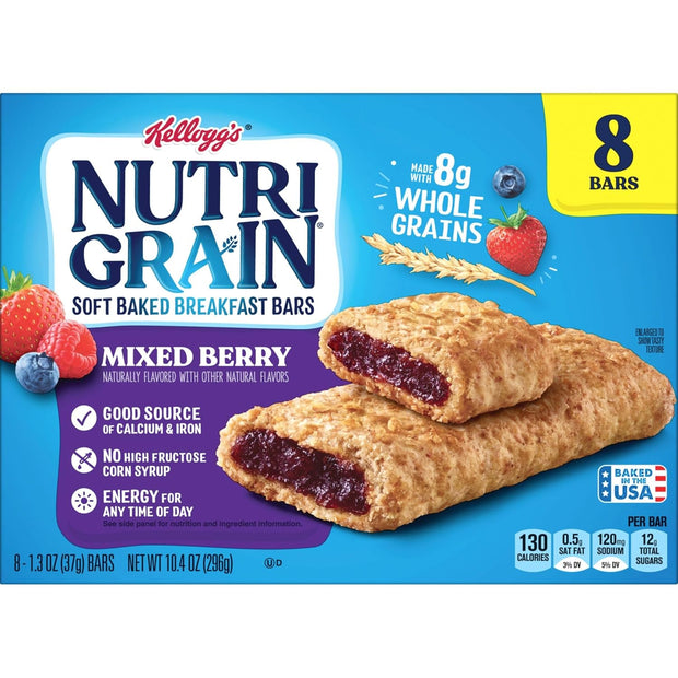 Nutri Grain Kellogg's, Soft Baked Breakfast Bars, Mixed Berry, 10.4oz , 8 Count (Pack of 6)
