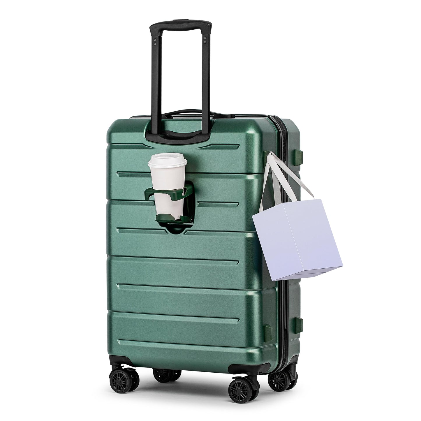 KYME 26 Inch Luggage TSA Approved Hard Shell Suitcases with Spinner Wheels Durable Medium Travel Checked Luggage with Cup Holder for Women Men Pink