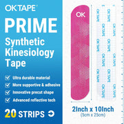 OK TAPE Synthetic Kinesiology Tape, 20 Strips Precut K Tape, Waterproof, Elastic Athletic Tape for Pain Relief & Muscle Support, Reflective Design, 2" x 10" -Purple