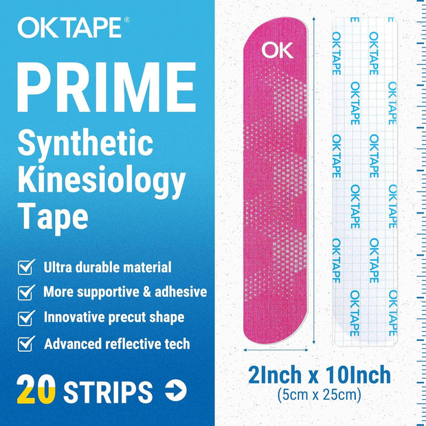 OK TAPE Synthetic Kinesiology Tape, 20 Strips Precut K Tape, Waterproof, Elastic Athletic Tape for Pain Relief & Muscle Support, Reflective Design, 2" x 10" -Purple