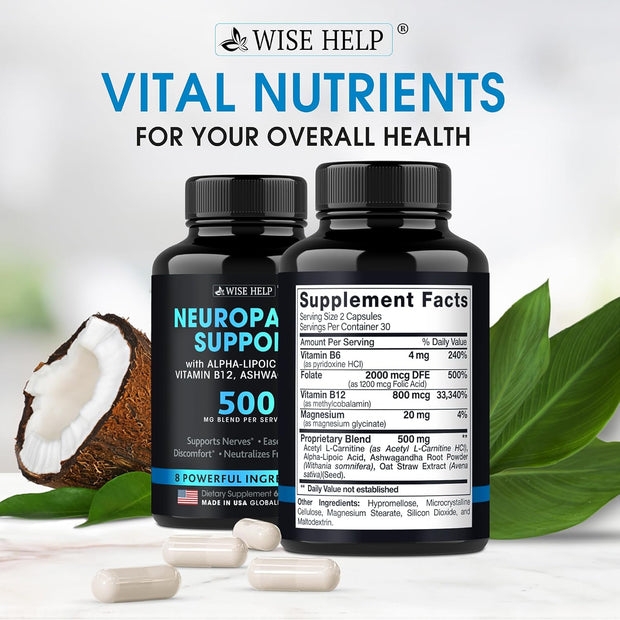 Neuropathy Support Natural Nerve Discomfort Relief - Made in USA - Nerve Antioxidant for Trigeminal Neuralgia, Diabetic & Peripheral Neuropathy - Hands, Neck, Feet & Toes Treatment Formula - 60 Caps