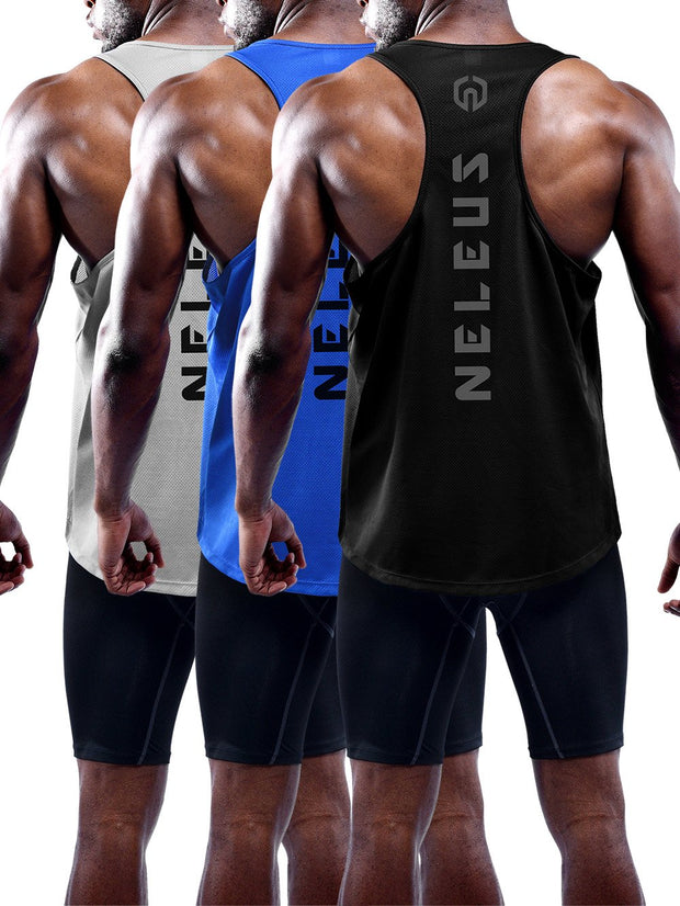 NELEUS Men's 3 Pack Dry Fit Y-Back Muscle Tank Top