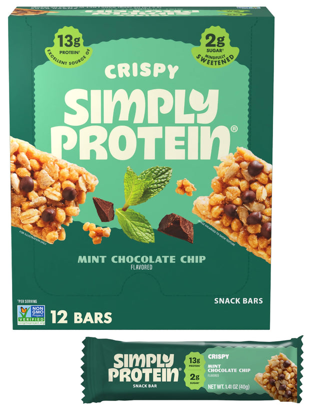 Simply Protein - Crispy Vegan Protein Bars Variety Pack, 3 Flavors - Plant Based, Protein Snacks - 13g Protein, 2g Sugar, 7g Fiber - Gluten Free, Non GMO, Kosher - 12 Bars
