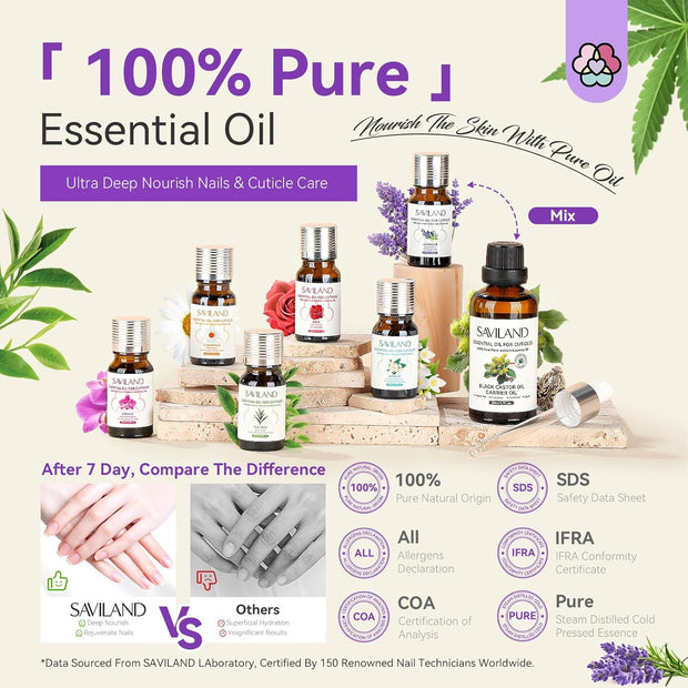 SAVILAND Cuticle Oil with Essential Oil - Nail Oil for Growth Strength Scented Essential Oils for Nails, Diffuser, Humidifiers, Skin Care, Massage, Laundry, DIY Candle, Soap Making for Women