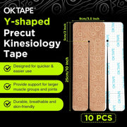 OK TAPE Precut Y-Shape Kinesiology Tape for Shoulder, Knee, Back, 10 Pcs, K Tape Strips, Provide Support & Relieve Discomfort, Water-Resistant Elastic Athletic Tape (3.5" x 10", Black)