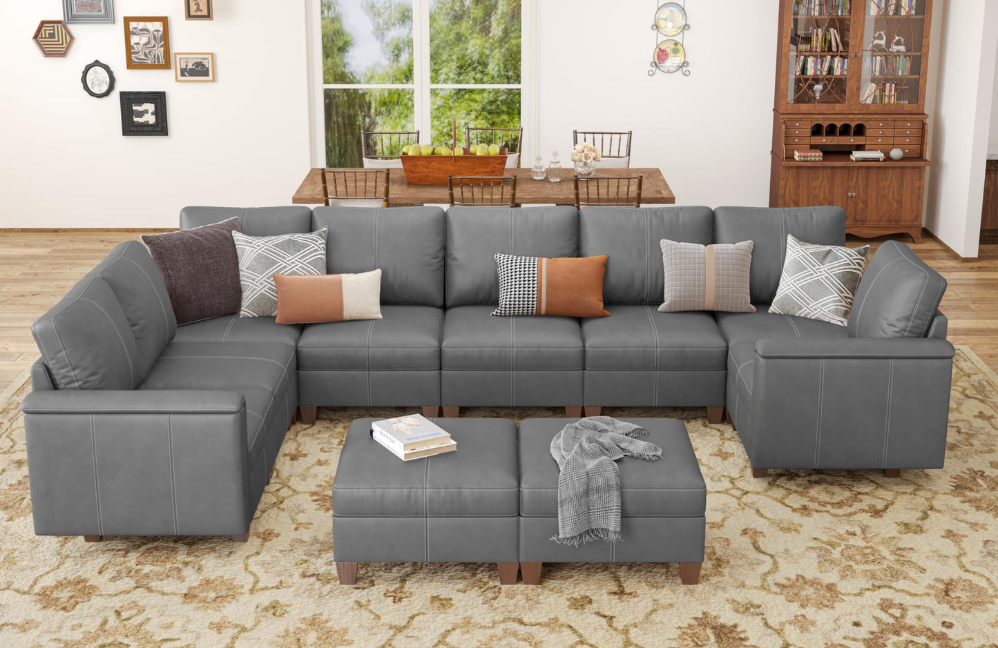 Faux Leather Modular Sectional Couches for Living Room, Modular Convertible U-Shaped Sectioanl Sofa with Storage & Ottoman, Brown