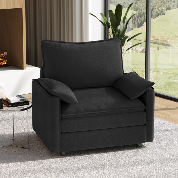 Vesgantti 108" Modular Sectional Sofa, Comfy Cloud Couch with Movable Ottoman Deep Seat Chenille L Shaped Modular Sofa, Sectional Couches for Living Room, Bedroom and Apartment, Beige