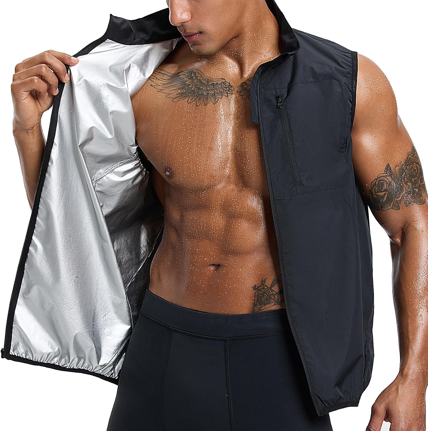 HOTSUIT Sauna Shirt for Men Sweat Exercise Vest Sauna Jacket Suit Anti-Rip Heat Trapping Tank Top Full Zipper