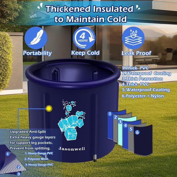 Jasonwell Ice Bath Tub for Athletes - Heavy Duty Cold Water Therapy Plunge Tub Ice Pod for Recovery Portable Ice Barrel Plunge Pool for Outdoor Inflatable Hot Tub Bathtub at Home for Adults