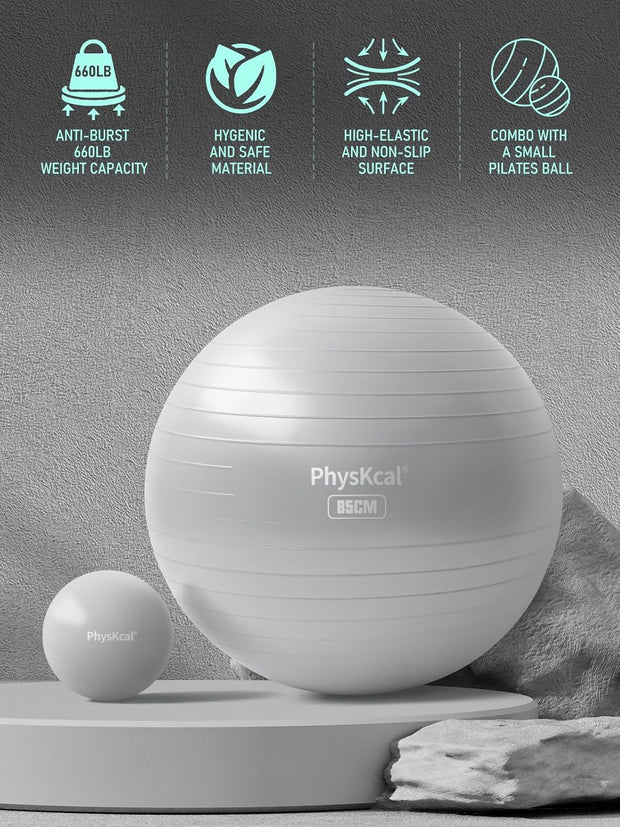 Yoga Ball for Exercise, Pilates Set, 4 Sizes Fitness Ball for Workout, Birthing, Pregnancy, Physical Therapy- Pump Included