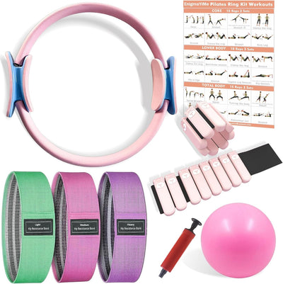 Pilates Ring and Ball Set, Adjustable Ankle Wrist Weights, Resistance Bands, Pilates Equipment for Home Workout Kit to Tone, Sculpt and Strengthen, Fitness Magic Circle Rings for Yoga Women