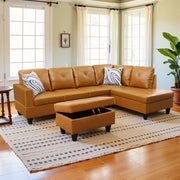 Sectional Couch 103.5" L Shaped Couch Comfy Futon Bed Upholstered Faux Leather 3 Pieces Living Room Furniture Sets with Ottoman and High Density Sponges for Living Room, White