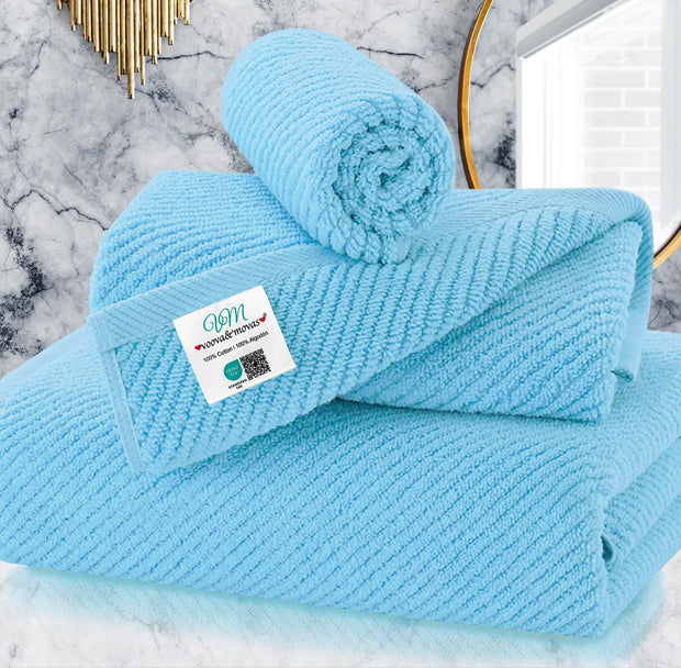Towels for Bathroom - 100% Cotton | Lightweight | Thick | Soft, Quick Dry Towels, Bath Towel Set of 6 Large, 2 Bath 30"x56", 2 Hand 18"x28", 2 Washcloths 13"x13", Luxury Shower Towel Set, Aqua Teal