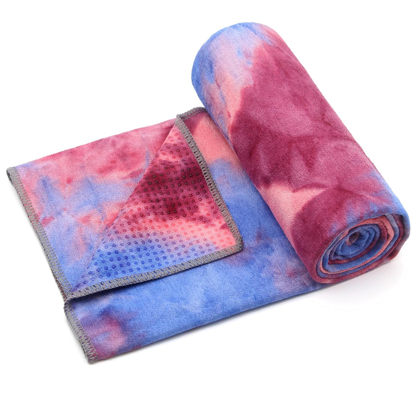 Eunzel Yoga Towel,Hot Yoga Mat Towel with Grip Dots Sweat Absorbent Non-Slip for Hot Yoga, Pilates and Workout 24" x72", Purple & Blue