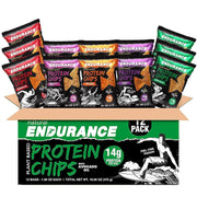 Natural Endurance Protein Chips - Low Carb Chips, High Protein Snack, Vegan Protein with Avocado Oil, 14g Protein Per Bag, Gluten Free, Nacho, BBQ, Chili, Birthday Cake, Original - Variety Pack, 1.38 oz Bags (Pack of 12)