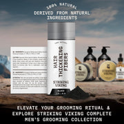 Striking Viking Hair Building Fibers for Thinning Hair (Black) 28g – Natural – Long-Lasting Powder for Undetectable, Thicker Look for Men & Women - Hair Fibers