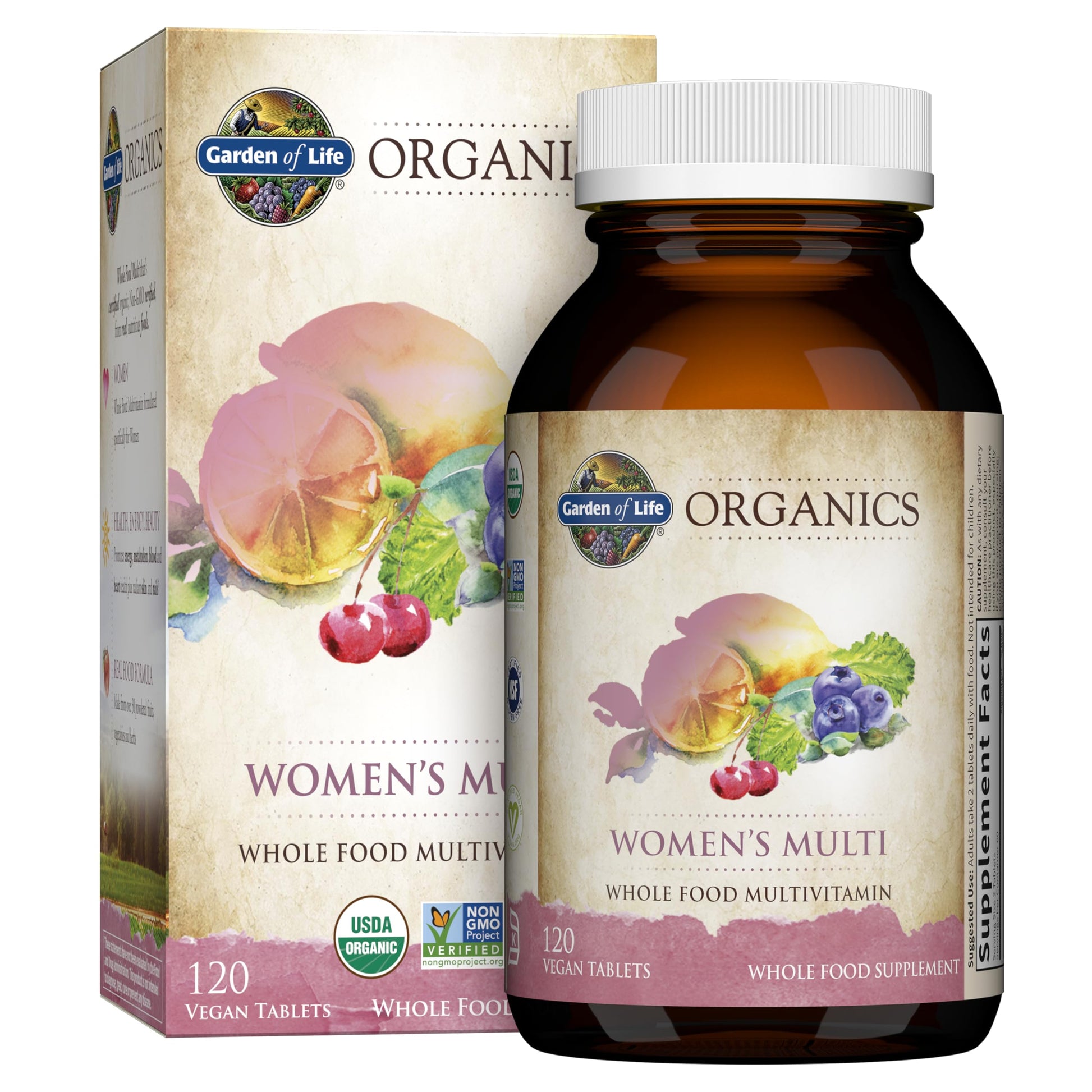 Garden of Life Organics Organic Multivitamin for Women - Womens Multi with Vitamin C, D, Folate, B6, B12, Biotin, Iron, Vegan Whole Food Vitamins for Women, Energy, Skin, Nails, 60 Tablets