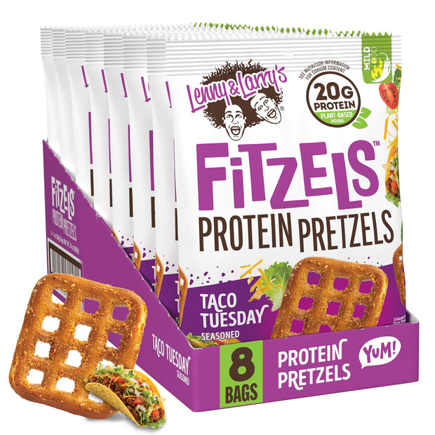 Lenny & Larry's FITZELS Protein Pretzels (Cinnamon Buns) 8 Individual Bags 3 oz Each – High Protein Snacks with 20g of Plant Based Protein – Healthy Vegan Pretzels – Delicious Salty Taste