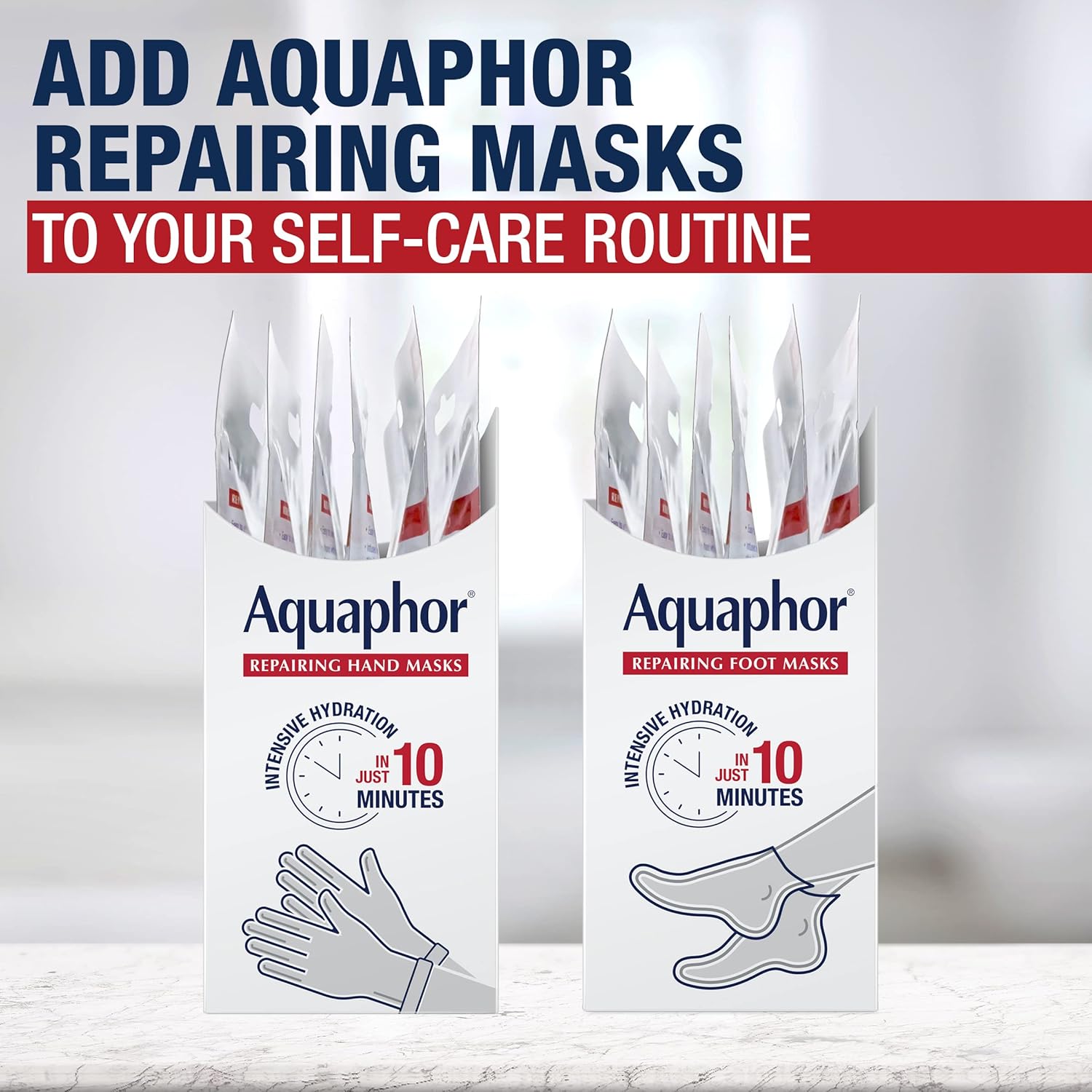 Aquaphor Repairing Foot Masks, Moisturizing Socks for Dry Feet, Hydrating Foot Care Treatment with Avocado Oil and Shea Butter, Pack of 6
